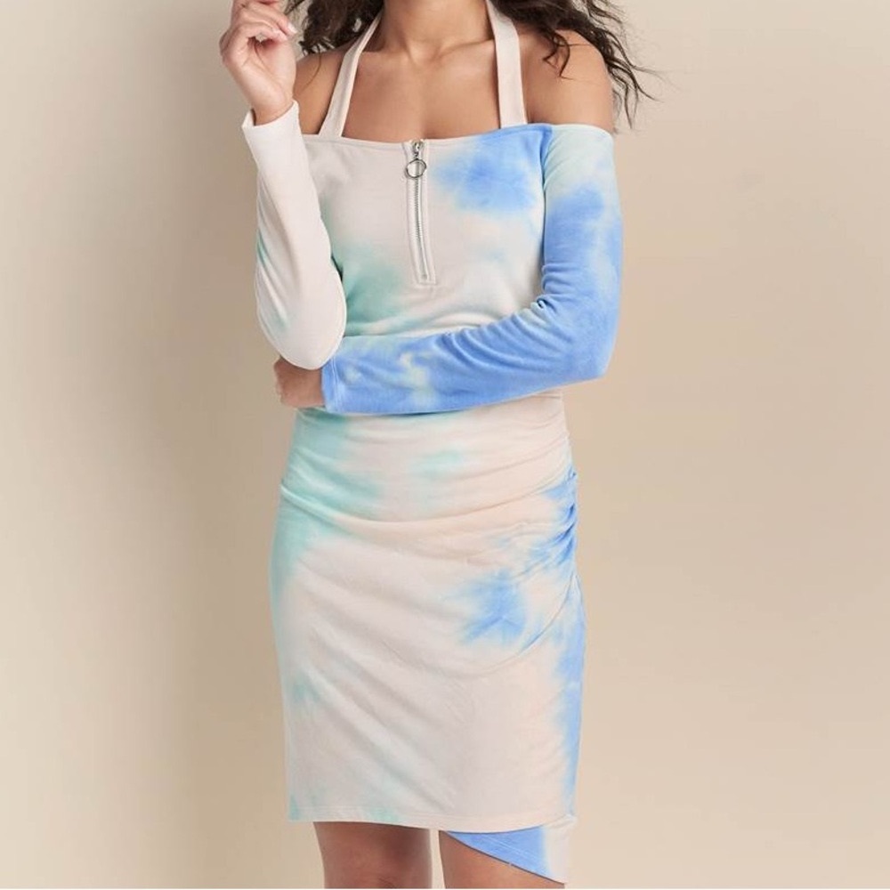 Zipper Front Halter Dress